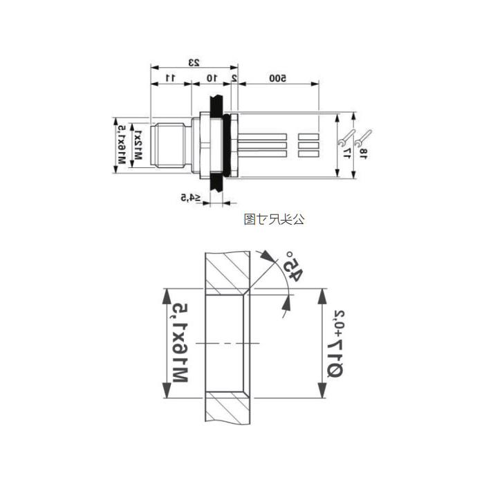 M12 12Pin, straight male head, flange socket, plate rear installation, suitable for field welding installation, 64SC81H